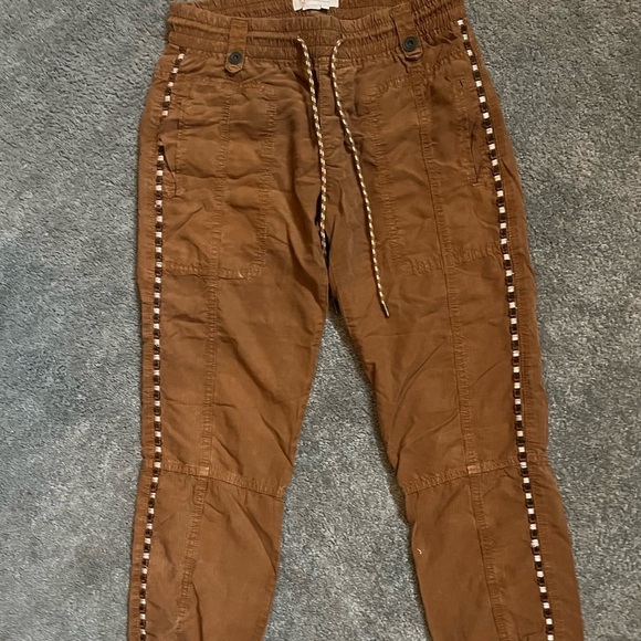 Anthropologie Brown Street Joggers Embroidered Side Detailing XS - Picture 2 of 16
